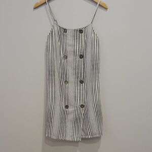 BILLABONG striped mini dress spaghetti straps double breast flax black white XS
